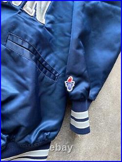 Vintage 80's Navy Blue Georgetown Hoyas Collegiate Satin Bomber Jacket Sz Large