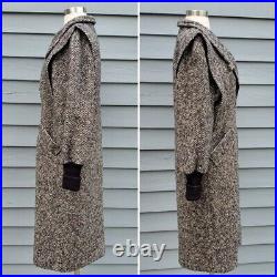 Vintage 80s Retro Preppy Acadamia Gray Wool Barleycorn Tweed Trench Coat Lg