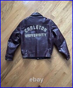 Vintage 89' Maroon Carleton University Emblem Collard Leather