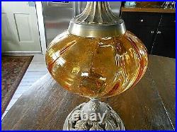 Vintage Amber Glass Globe Table Lamp Mid-Century Modern Hollywood Regency 25
