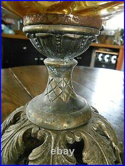 Vintage Amber Glass Globe Table Lamp Mid-Century Modern Hollywood Regency 25