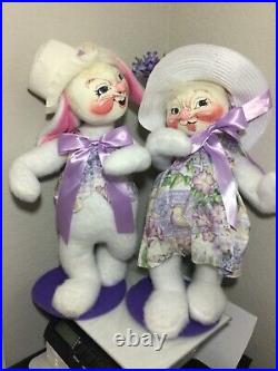 Vintage Annalee Mobilitee Dolls Large 18 Easter Bunny Rabbit Man Lady Pair-GUC