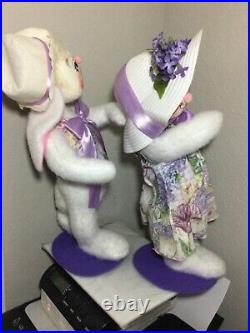 Vintage Annalee Mobilitee Dolls Large 18 Easter Bunny Rabbit Man Lady Pair-GUC