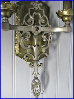 Vintage Antique 1920's Art Deco Sconces Cast Brass Nickel 14 3/4 Tall Restored