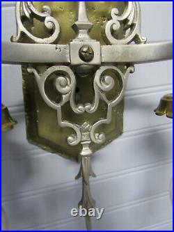 Vintage Antique 1920's Art Deco Sconces Cast Brass Nickel 14 3/4 Tall Restored