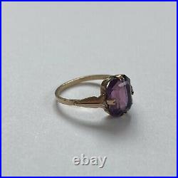 Vintage Antique 9ct Yellow Gold Amethyst Ring 1.89g Size L