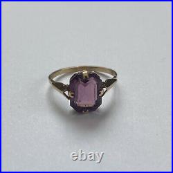 Vintage Antique 9ct Yellow Gold Amethyst Ring 1.89g Size L