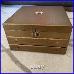 Vintage Antique Gold Bronze Jewelry Box LARGE Brown High End Rare Elegant