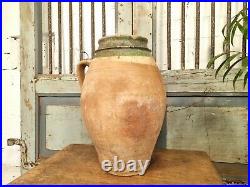 Vintage Antique Green Glazed Terracotta Turkish Olive Jar Urn Garden Confit Pot