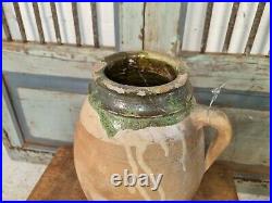 Vintage Antique Green Glazed Terracotta Turkish Olive Jar Urn Garden Confit Pot