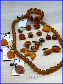 Vintage & Antique Jewelry. Large lot of 15 pieces of amber