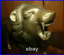Vintage Antique Large Brass Lion Sculpture Figure Heavy 10 Pounds 23 long