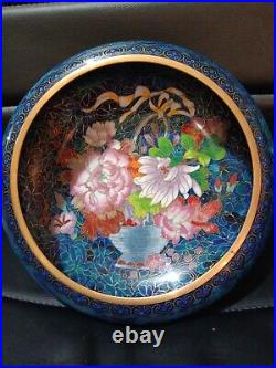 Vintage Antique Large Cloisonne 10 1/2 Bowl Beautiful Floral Pattern Striking