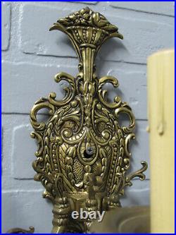 Vintage Antique Large Pair High Quality Spanish Brass Sconces 14 T by 14 W
