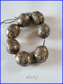 Vintage Antique Silver Turkman Large Silver Beads