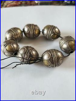 Vintage Antique Silver Turkman Large Silver Beads