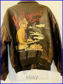 Vintage Avirex Hollywood Canteen USAAF Leather Jacket A-2 Size Mens (L)