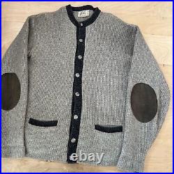 Vintage Campus Mohair Cardigan Large Tall Gray 70s Wool Sweater Kurt Cobain