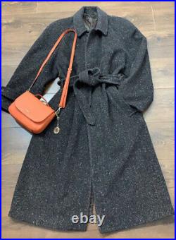 Vintage Charlys Company Herringbone Brown Wool Maxi Winter Coat Size14/16