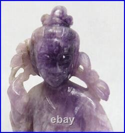 Vintage Chinese Large Natural Carved Amethyst 7 3/4 Mother & Child Figurine
