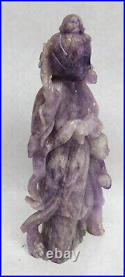 Vintage Chinese Large Natural Carved Amethyst 7 3/4 Mother & Child Figurine