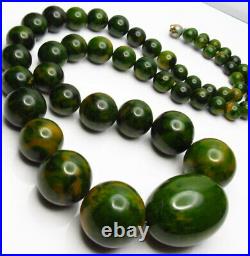 Vintage Chunky Vintage Marbled Green Bakelite Necklace Large Bead Graduated