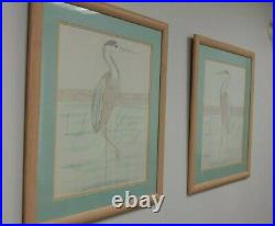 Vintage Don Russell Framed Art Drawing Twin Herring Signed (SET OF 2)