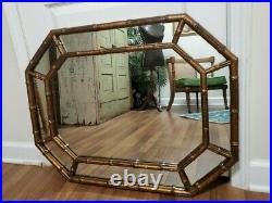 Vintage Faux Bamboo Tortoise Large Wall Mirror Hollywood Regency Mid Century