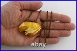 Vintage Genuine BALTIC AMBER Large Egg Yolk Chain Pendant 24.1g 211019-3