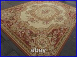 Vintage Hand Made French Design Wool Brown Large Original Aubusson 370X265cm