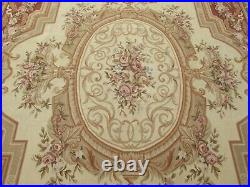 Vintage Hand Made French Design Wool Brown Large Original Aubusson 370X265cm