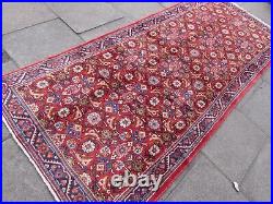 Vintage Hand Made Traditional Oriental Wool Red Blue Large Long Rug 317x134cm