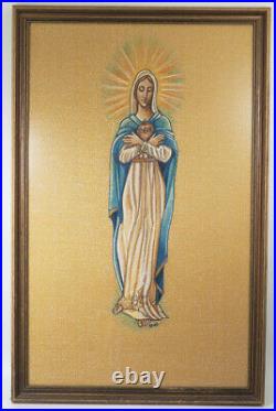 Vintage Immaculate Heart of Mary Large Framed Artwork Print signed by Dino