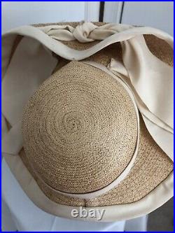 Vintage Jack Mconnell Straw Hat Large Brim White Grosgrain Ribbon Trim 21 1/2