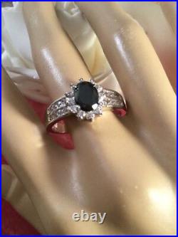 Vintage Jewellery Gold Ring Black White Sapphires Antique Deco Jewelry size 11 W