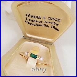 Vintage Jewellery Gold Ring Emerald White Sapphires Antique Deco Jewelry size 9