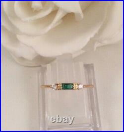 Vintage Jewellery Gold Ring Emerald White Sapphires Antique Deco Jewelry size 9