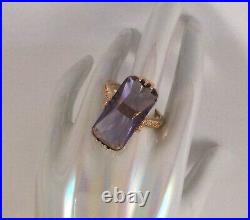 Vintage Jewellery Gold Ring large Amethyst Antique Deco Jewelry small size 6