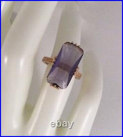 Vintage Jewellery Gold Ring with large Amethyst Antique Deco Dress Jewelry