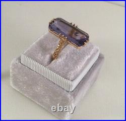Vintage Jewellery Gold Ring with large Amethyst Antique Deco Jewelry size 10
