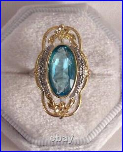 Vintage Jewellery Gold Ring with large Aquamarine Antique Deco Dress Jewelry
