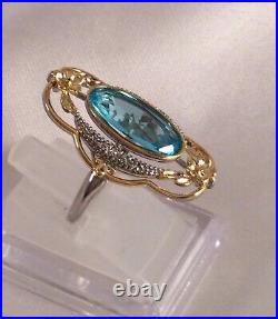 Vintage Jewellery Gold Ring with large Aquamarine Antique Deco Dress Jewelry