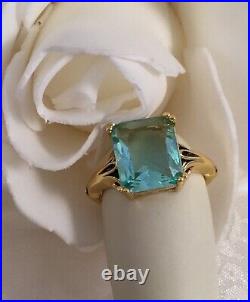Vintage Jewellery Gold Ring with large Aquamarine Antique Deco Jewelry size 6