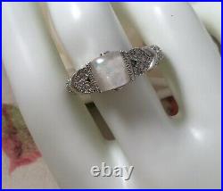 Vintage Jewellery White Gold Ring Opal Sapphires Antique Deco Jewelry large sz T