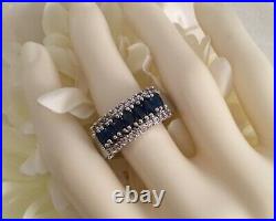 Vintage Jewelry Gold Ring with Blue White Sapphires Antique Deco Jewelry 9 S