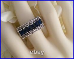 Vintage Jewelry Gold Ring with Blue White Sapphires Antique Deco Jewelry 9 S