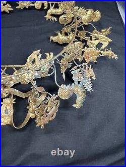 Vintage LARGE DRESDEN Brass HOLIDAY WREATH Animals Antique Bow Metal MCM