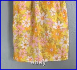 Vintage Ladies Dress 60s Mod Flower Short Sleeve With Belt Front Zipper & Pockets