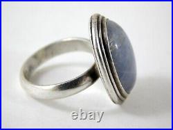 Vintage Large Blue Rainbow Moonstone Cabochon Sterling Silver Ring Size 5.5