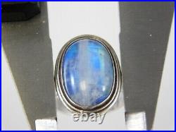 Vintage Large Blue Rainbow Moonstone Cabochon Sterling Silver Ring Size 5.5